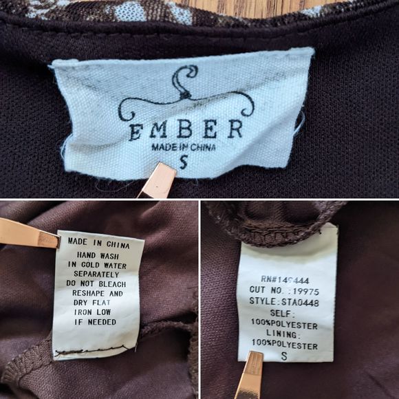 ember Beige Brown V-neck High Waist Peplum Blouse, Puff Sleeves, Snake P… - Picture 10 of 10